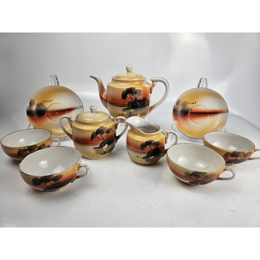 Japan Lustreware Handpainted Sunset Tea Set‎ Porcelain 9 Pieces